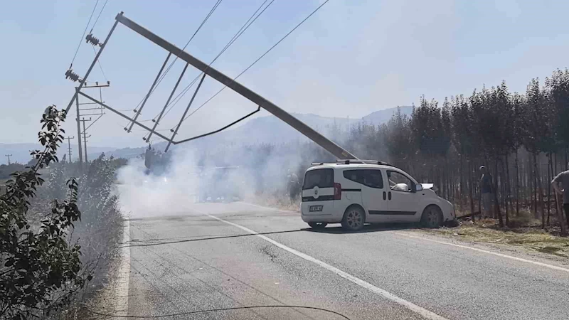 Kontrolden çıkan kamyonet elektrik direğini yerle bir etti
