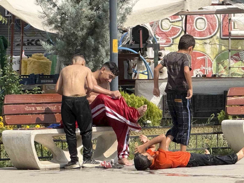 Iğdır’da kavurucu sıcakta tehlikeli serinlik, çocuklar süs havuzuna girdi
