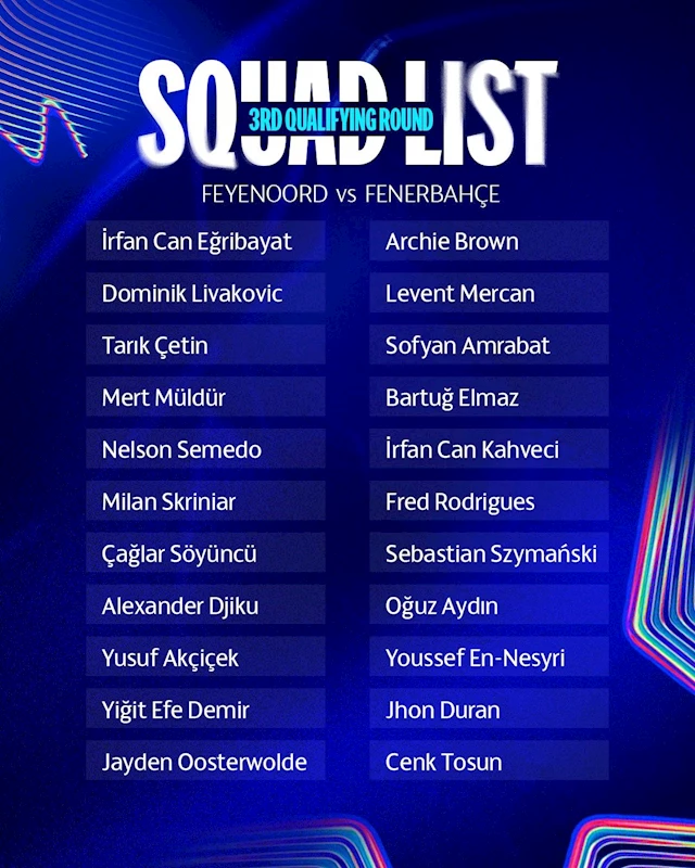 Fenerbahçe’nin Feyenoord maçı kamp kadrosu belli oldu
