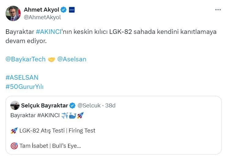 AKINCI TİHA’dan ASELSAN’ın LGK-82 mühimmatıyla hedefe tam isabet
