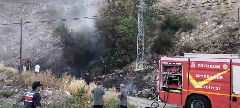 Erzurum’da mahalle girişinde korkutan yangın
