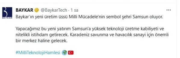 BAYKAR’dan Samsun’a dev yatırım: Anadolu’daki ilk üretim üssü kuruluyor
