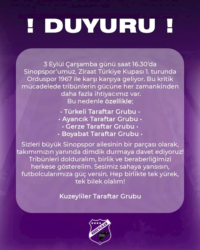 Sinopspor taraftarından destek çağrısı
