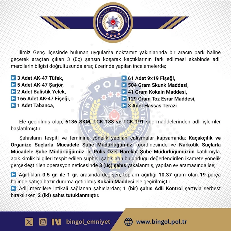 Bingöl’de 2 şüpheli tutuklandı
