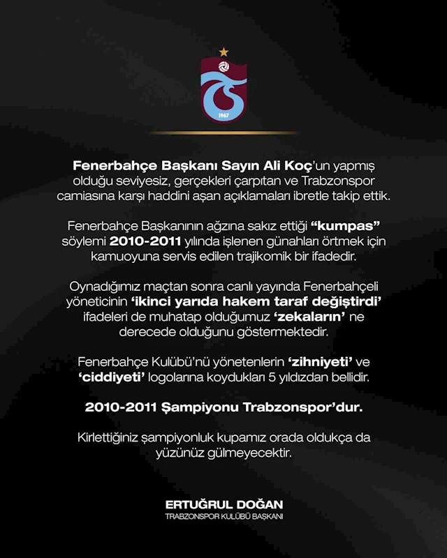 Trabzonspor Başkanı Ertuğrul Doğan’dan sert açıklama
