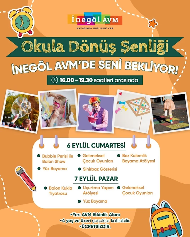 İnegöl AVM’de Eylül ayında okula dönüş şenliği ve atölye programı
