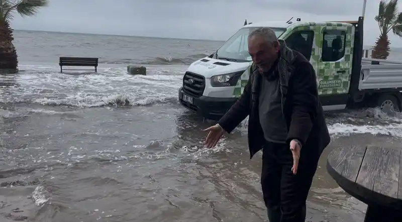 Fırtınada deniz taştı, kuşlar sahil yolunda balık avladı